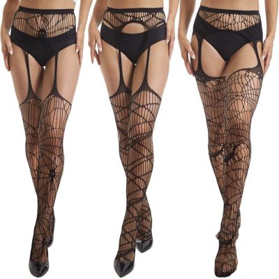 MANZI 3 Pairs Halloween Fishnet Tights Black Fishnets Stockings